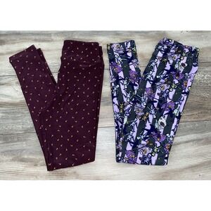 LuLaRoe Tween Leggings Lot 2 Halloween Candy Corn Skeleton Witch Purple Burgundy